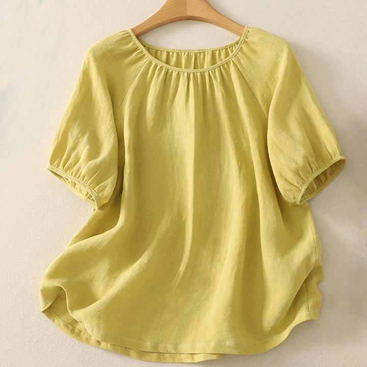 Buddha Stones Camiseta informal de verano de algodón con cuello redondo y manga corta para mujer