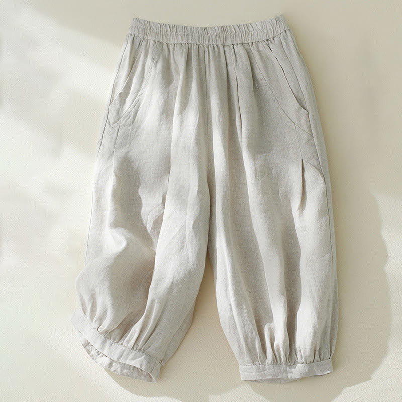 Pantalones harén de lino y algodón con cintura alta para mujer, de Buddha Stones Commute, con bolsillos - Lino - US8-10，UK/AU12-14，EU40-42 (2XL) - image 8