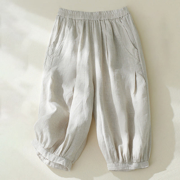 Pantalones harén de lino y algodón con cintura alta para mujer, de Buddha Stones Commute, con bolsillos - Lino - US8-10，UK/AU12-14，EU40-42 (2XL) - image 8