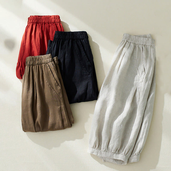 Pantalones harén de lino y algodón con cintura alta para mujer, de Buddha Stones Commute, con bolsillos - image 23
