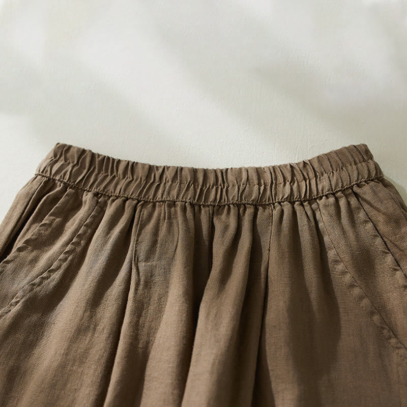 Pantalones harén de lino y algodón con cintura alta para mujer, de Buddha Stones Commute, con bolsillos - image 1