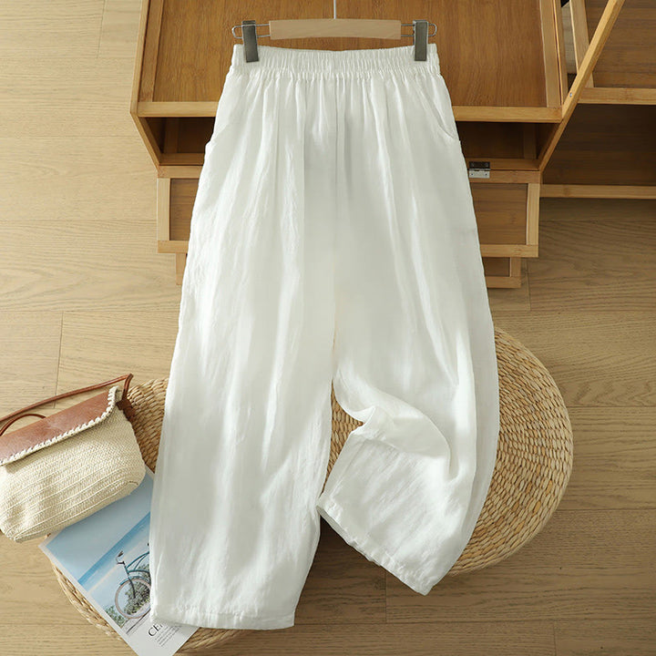 Pantalones harén de lino y algodón para mujer, hasta el tobillo, con bolsillos, diseño sencillo, color puro, Buddha Stones Commute - Blanco - US8-10，UK/AU12-14，EU40-42 (2XL) - image 5