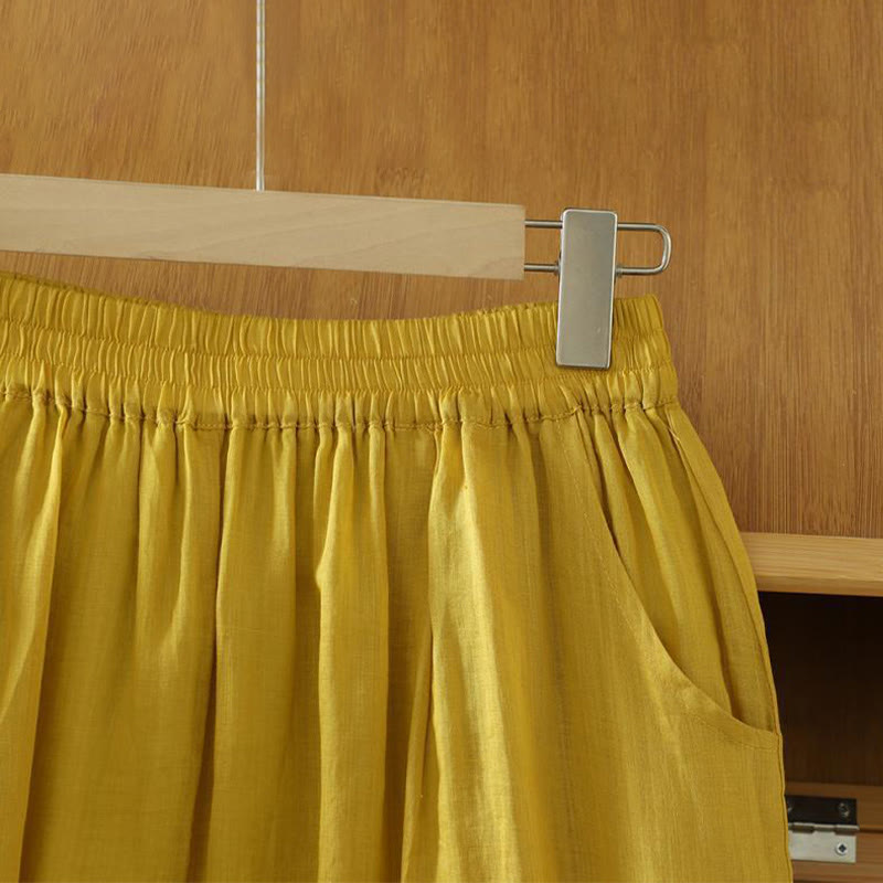 Pantalones harén de lino y algodón para mujer, hasta el tobillo, con bolsillos, diseño sencillo, color puro, Buddha Stones Commute - image 2