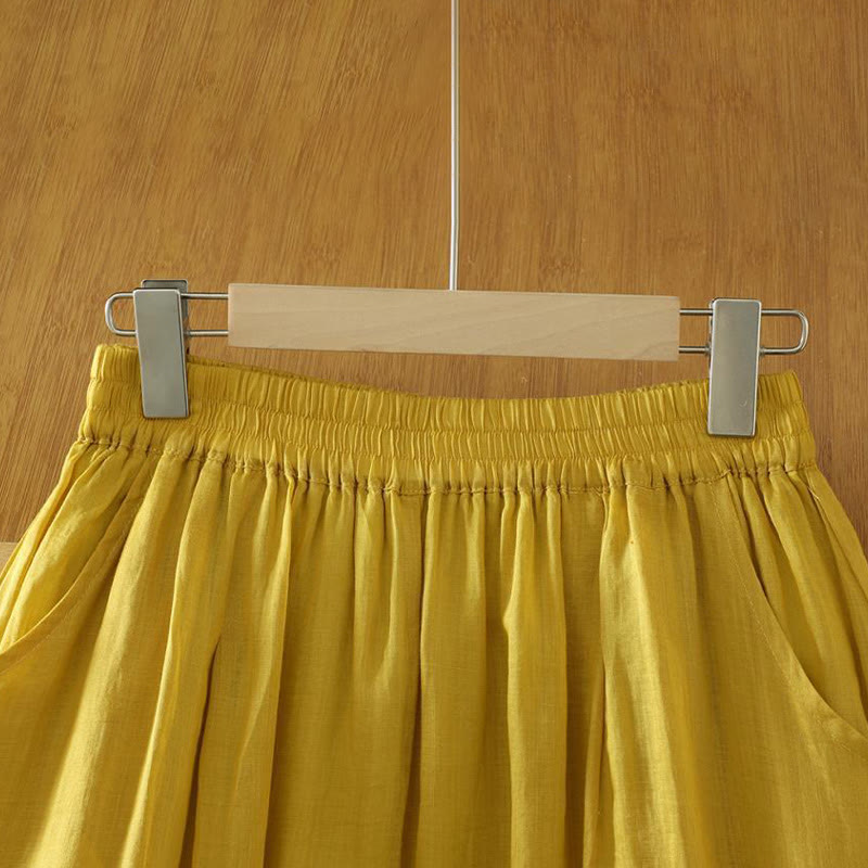 Pantalones harén de lino y algodón para mujer, hasta el tobillo, con bolsillos, diseño sencillo, color puro, Buddha Stones Commute - image 1