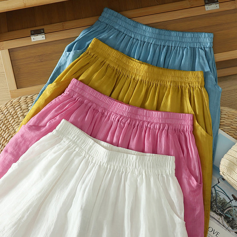 Pantalones harén de lino y algodón para mujer, hasta el tobillo, con bolsillos, diseño sencillo, color puro, Buddha Stones Commute - image 26