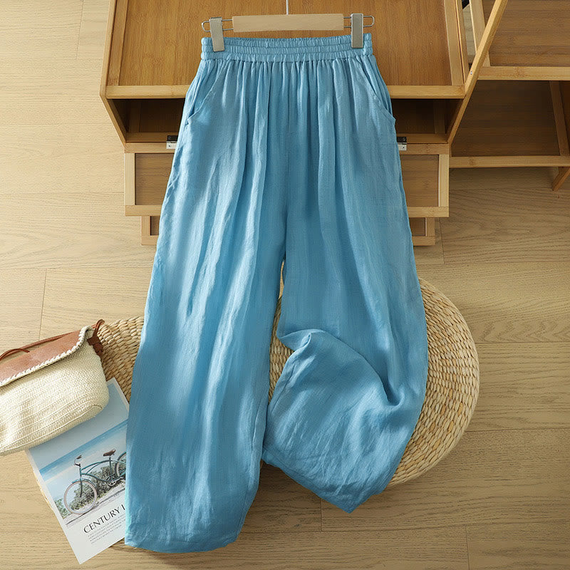 Pantalones harén de lino y algodón para mujer, hasta el tobillo, con bolsillos, diseño sencillo, color puro, Buddha Stones Commute - DodgerBlue - US8-10，UK/AU12-14，EU40-42 (2XL) - image 20
