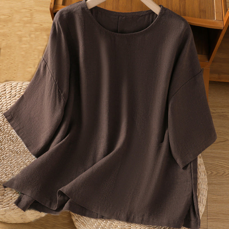 Buddha Stones Camiseta informal de verano de algodón de manga corta con cuello redondo para mujer - SaddleBrown - US14，UK/AU18，EU46 (2XL) - image 14
