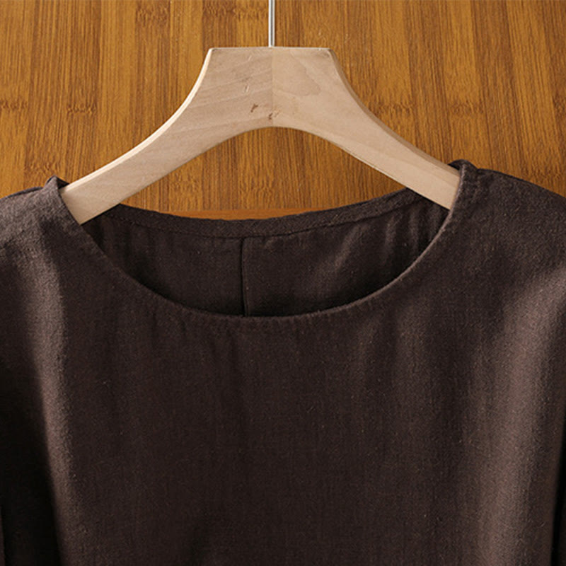 Buddha Stones Camiseta informal de verano de algodón de manga corta con cuello redondo para mujer - image 17