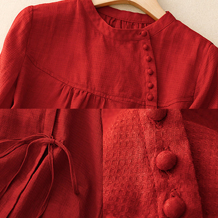 Camisa de mujer de manga tres cuartos con diseño de Buddha Stones y botones con cordones. - image 18