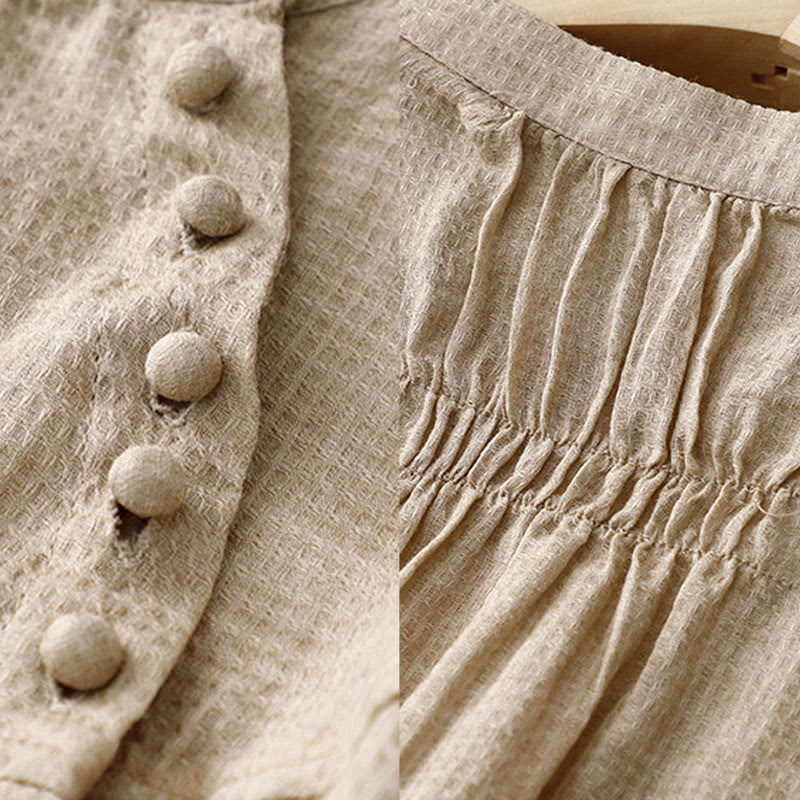 Camisa de lino y algodón para mujer con mangas tres cuartos y diseño de Buddha Stones con botones y cordones - image 11