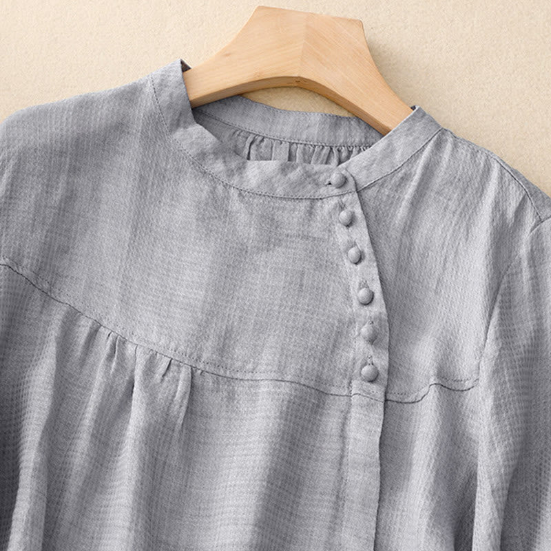 Camisa de mujer de manga tres cuartos con diseño de Buddha Stones y botones con cordones. - image 2