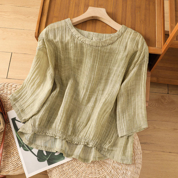 Camiseta de manga tres cuartos para mujer, estilo casual de verano, con cuello redondo y estampado de Buddha Stones. - Caqui oscuro - US14，UK/AU18，EU46 (2XL) - image 0