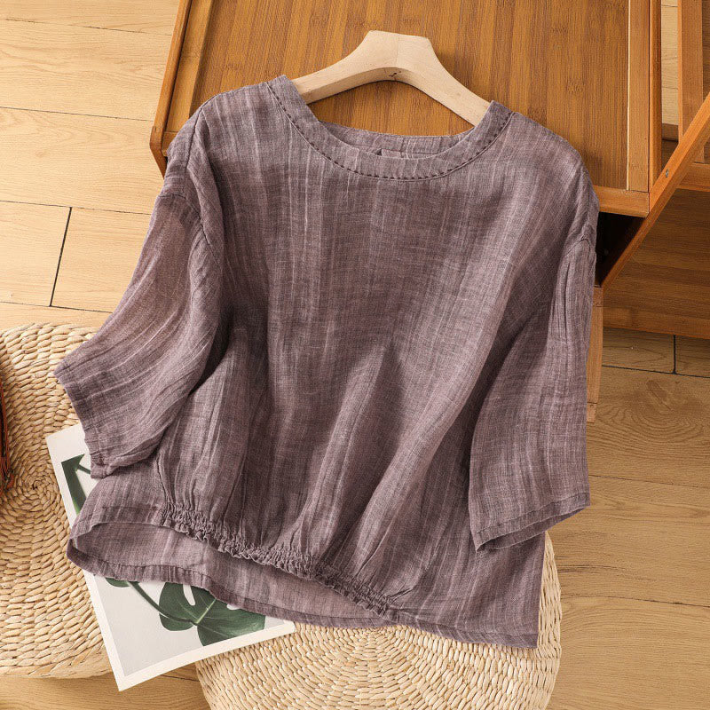 Camiseta de manga tres cuartos para mujer, estilo casual de verano, con cuello redondo y estampado de Buddha Stones. - Orquídea mediana - US12, UK/AU16, EU44 (2XL) - image 8