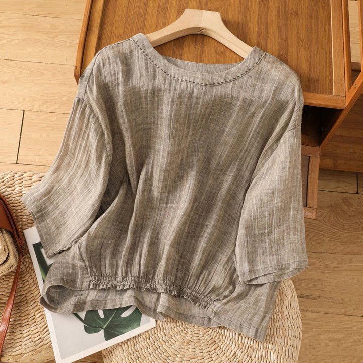 Camiseta de manga tres cuartos para mujer, estilo casual de verano, con cuello redondo y estampado de Buddha Stones. - Broncearse - US12, UK/AU16, EU44 (2XL) - image 16