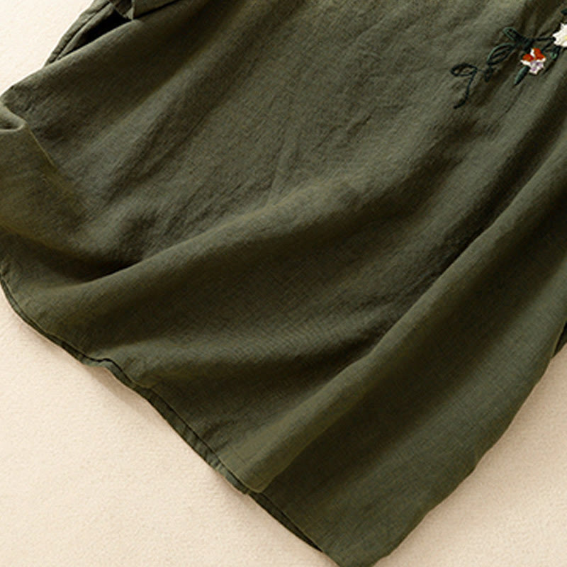 Camiseta informal de algodón de manga corta con cuello redondo y bordado de Buddha Stones para mujer, de verano