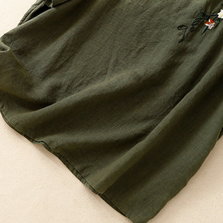 Camiseta informal de algodón de manga corta con cuello redondo y bordado de Buddha Stones para mujer, de verano