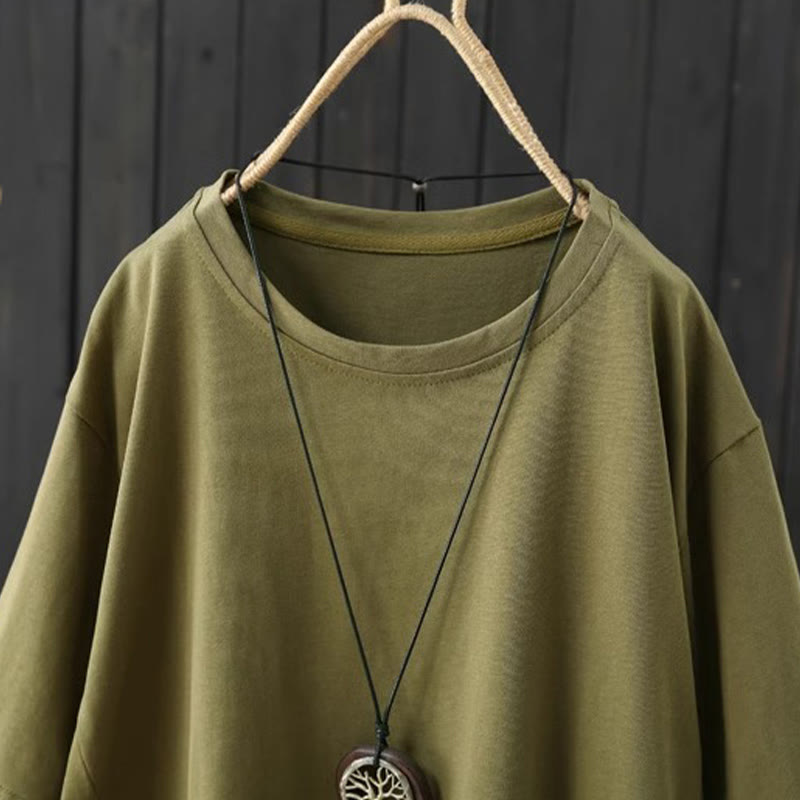 Camiseta de algodón de manga corta para mujer, informal, holgada, de verano, con cuello redondo y estampado de Buddha Stones - image 1