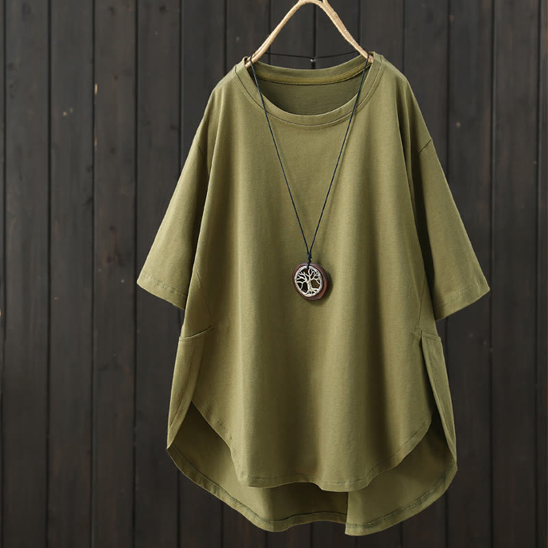 Camiseta de algodón de manga corta para mujer, informal, holgada, de verano, con cuello redondo y estampado de Buddha Stones - Aceituna - US14，UK/AU18，EU46 (2XL) - image 0