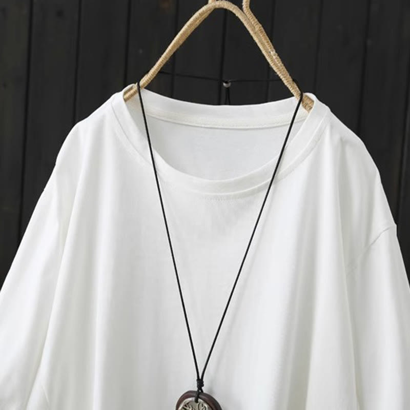 Camiseta de algodón de manga corta para mujer, informal, holgada, de verano, con cuello redondo y estampado de Buddha Stones - image 5
