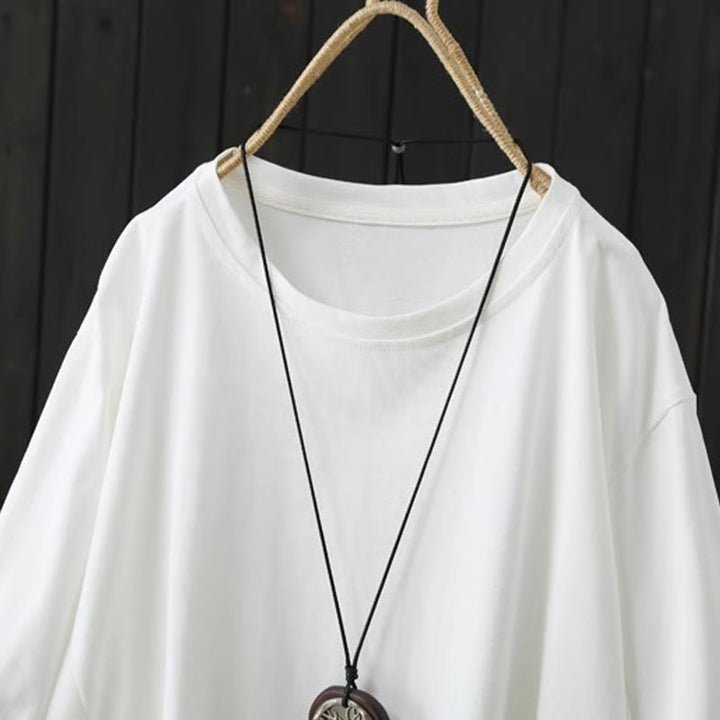 Camiseta de algodón de manga corta para mujer, informal, holgada, de verano, con cuello redondo y estampado de Buddha Stones - image 5