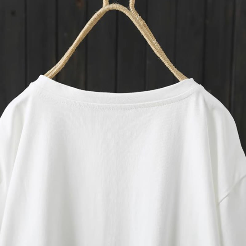 Camiseta de algodón de manga corta para mujer, informal, holgada, de verano, con cuello redondo y estampado de Buddha Stones - image 4