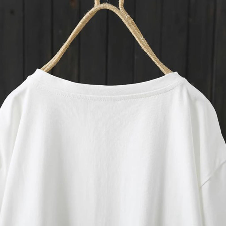 Camiseta de algodón de manga corta para mujer, informal, holgada, de verano, con cuello redondo y estampado de Buddha Stones - image 4