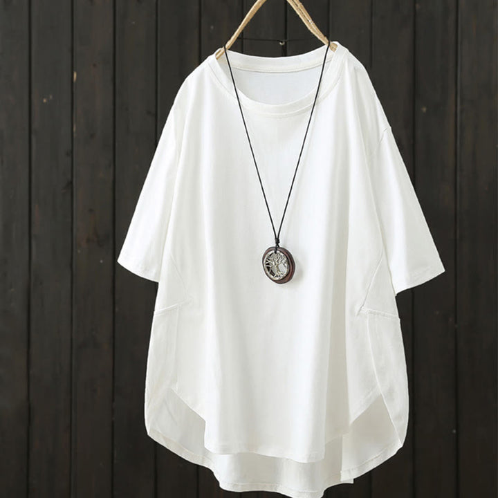 Camiseta de algodón de manga corta para mujer, informal, holgada, de verano, con cuello redondo y estampado de Buddha Stones - Blanco - US14，UK/AU18，EU46 (2XL) - image 2