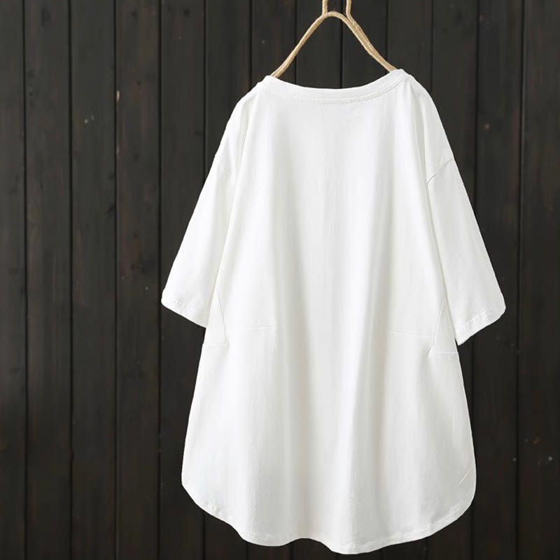 Camiseta de manga corta para mujer con cuello redondo, estilo casual y holgado, con estampado de Buddha Stones. - image 3