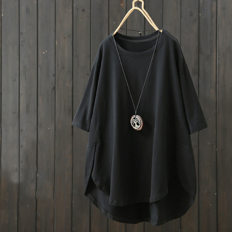 Camiseta de algodón de manga corta para mujer, informal, holgada, de verano, con cuello redondo y estampado de Buddha Stones - Negro - US14，UK/AU18，EU46 (2XL) - image 13