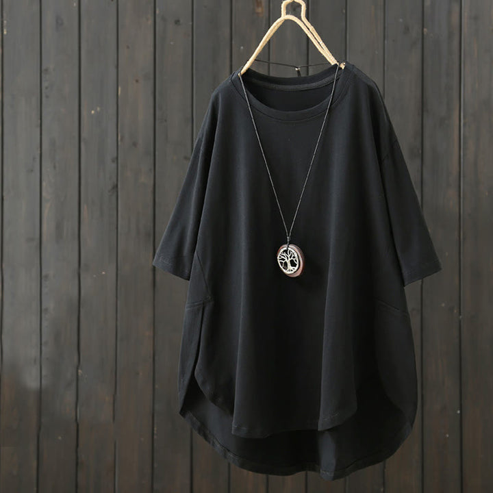 Camiseta de algodón de manga corta para mujer, informal, holgada, de verano, con cuello redondo y estampado de Buddha Stones - Negro - US14，UK/AU18，EU46 (2XL) - image 13