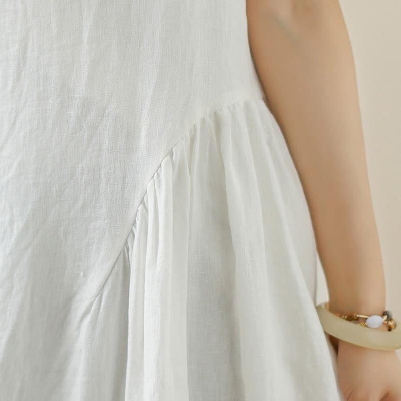 Vestido midi de algodón sin mangas con diseño informal de Buddha Stones , estampado floral blanco, botones en la espalda y bolsillos - image 10