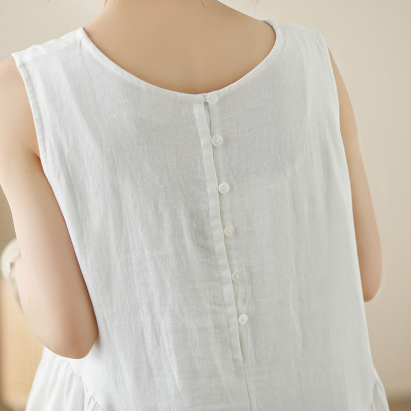 Vestido midi de algodón sin mangas con diseño informal de Buddha Stones , estampado floral blanco, botones en la espalda y bolsillos - image 8