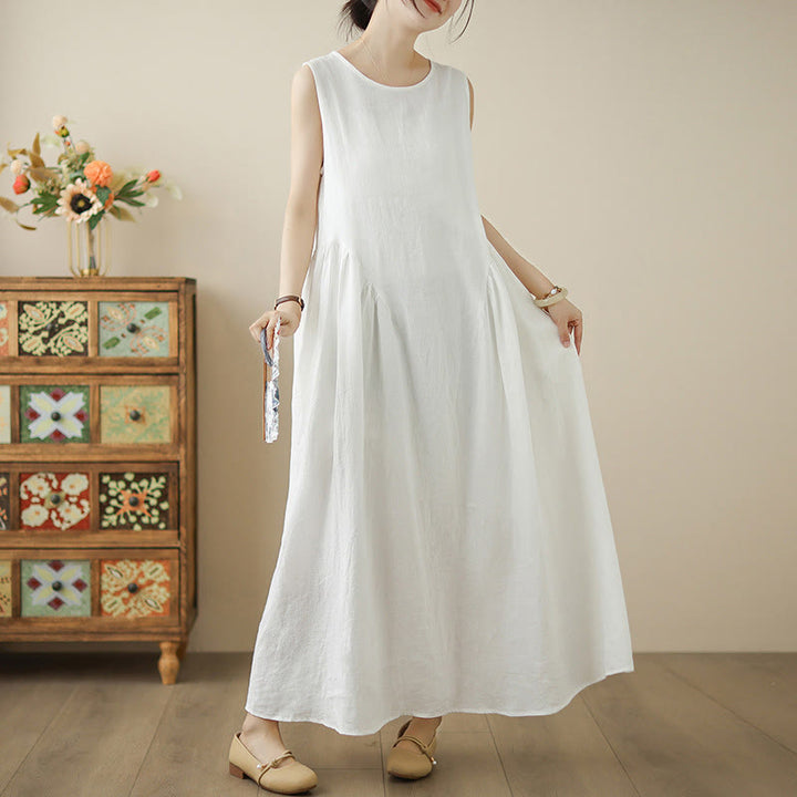 Vestido midi de algodón sin mangas con diseño informal de Buddha Stones , estampado floral blanco, botones en la espalda y bolsillos - image 6