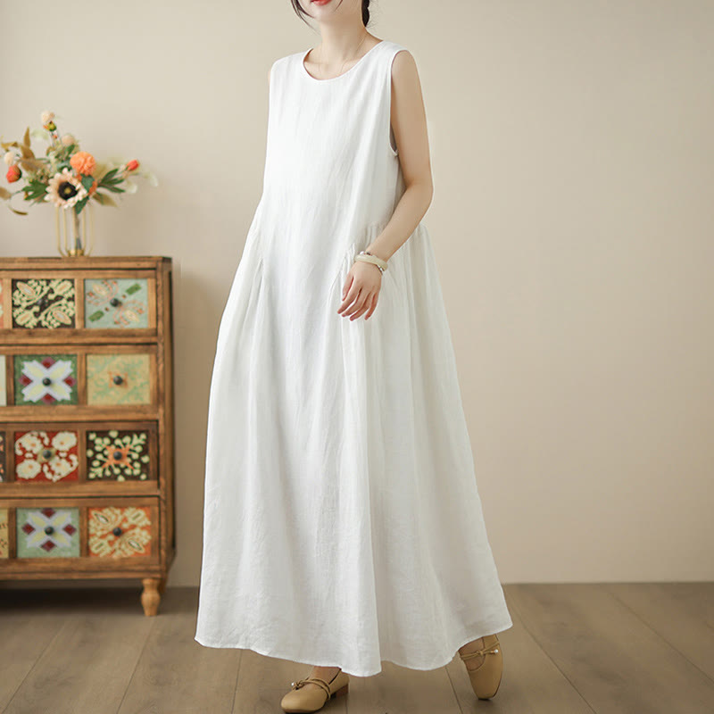 Vestido midi de algodón sin mangas con diseño informal de Buddha Stones , estampado floral blanco, botones en la espalda y bolsillos - image 4