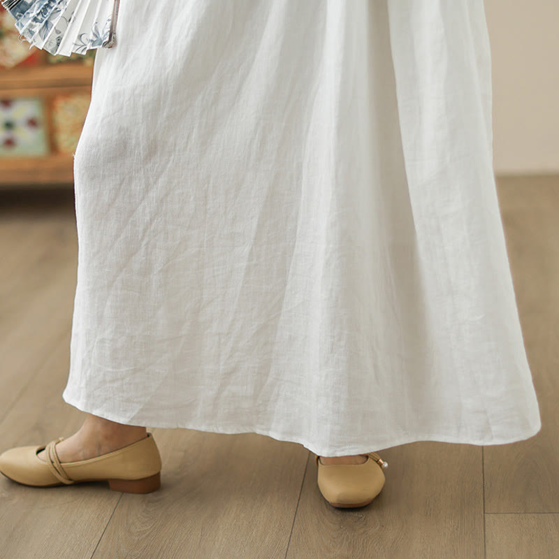 Vestido midi de algodón sin mangas con diseño informal de Buddha Stones , estampado floral blanco, botones en la espalda y bolsillos - image 12
