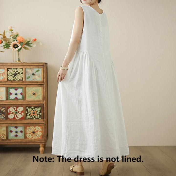 Vestido midi de algodón sin mangas con diseño informal de Buddha Stones , estampado floral blanco, botones en la espalda y bolsillos - image 1