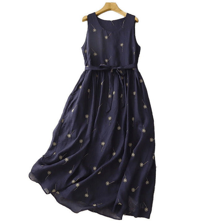 Vestido midi de algodón sin mangas con estampado azul medianoche y cordones, con bolsillos y estampado Buddha Stones - image 11