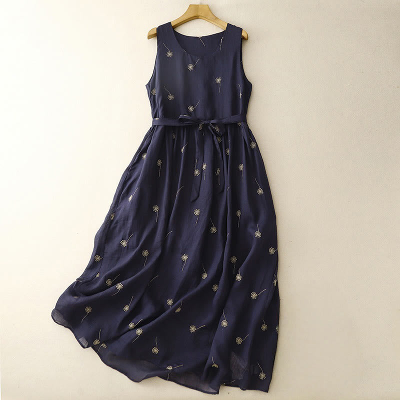 Vestido midi de algodón sin mangas con estampado azul medianoche y cordones, con bolsillos y estampado Buddha Stones - Azul medianoche - US8-10，UK/AU12-14，EU40-42 (2XL) - image 1