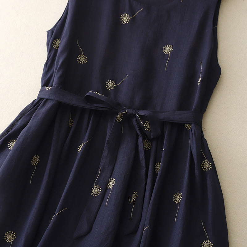 Vestido midi de algodón sin mangas con estampado azul medianoche y cordones, con bolsillos y estampado Buddha Stones - image 8