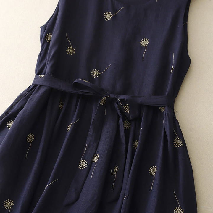 Vestido midi de algodón sin mangas con estampado azul medianoche y cordones, con bolsillos y estampado Buddha Stones - image 8