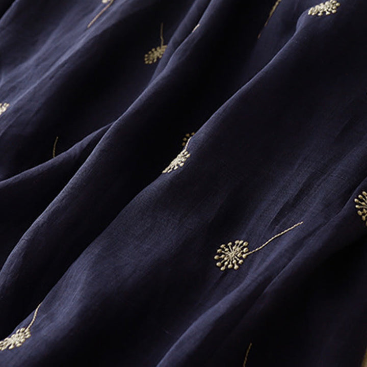 Vestido midi sin mangas de algodón con estampado de Buddha Stones en azul medianoche, diseño con cordones y bolsillos. - image 9