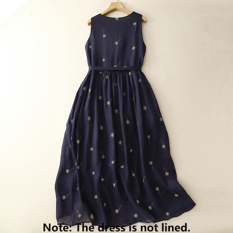 Vestido midi de algodón sin mangas con estampado azul medianoche y cordones, con bolsillos y estampado Buddha Stones - image 2