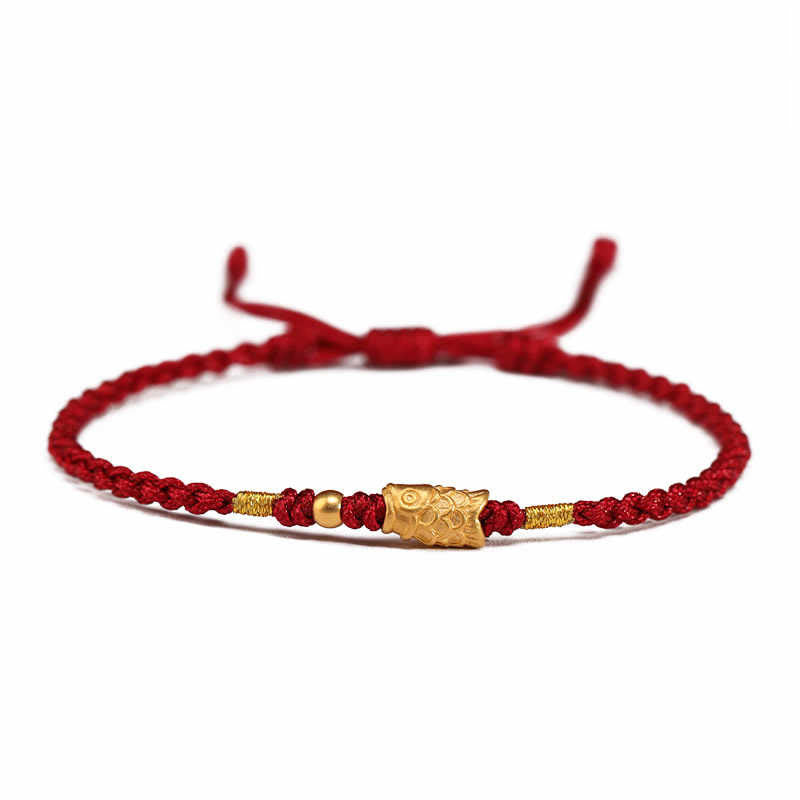 Pulsera trenzada hecha a mano con Buddha Stones, oro 999, protección de la suerte y pez koi