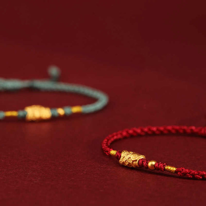 Pulsera trenzada hecha a mano con Buddha Stones, oro 999, protección de la suerte y pez koi