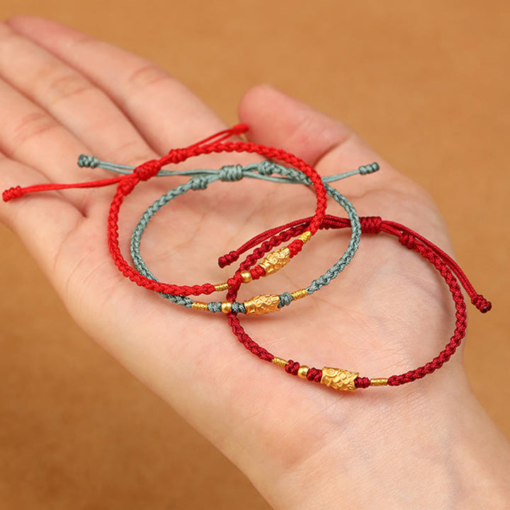 Pulsera trenzada hecha a mano con Buddha Stones, oro 999, protección de la suerte y pez koi
