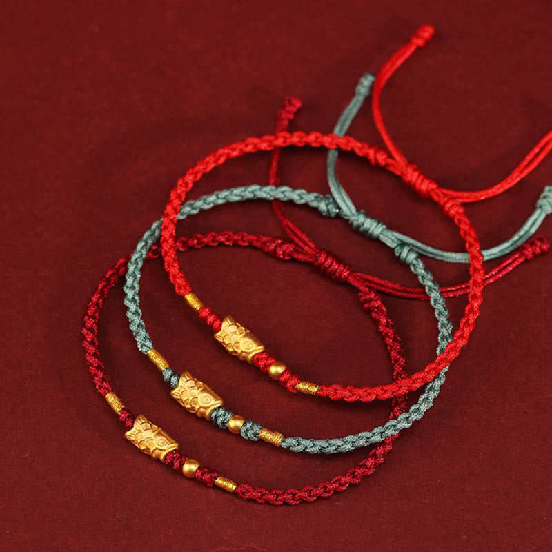 Pulsera trenzada hecha a mano con Buddha Stones, oro 999, protección de la suerte y pez koi