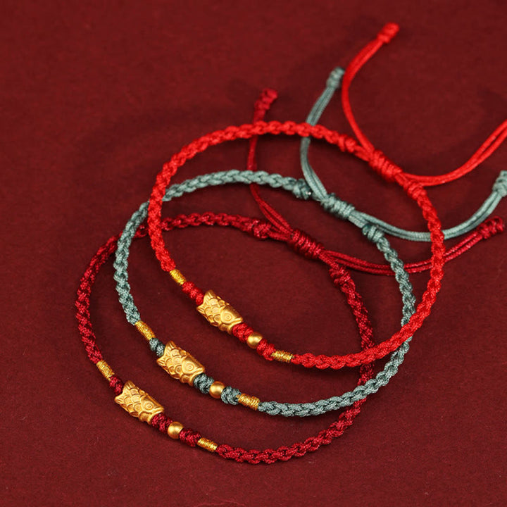 Pulsera trenzada hecha a mano con Buddha Stones, oro 999, protección de la suerte y pez koi