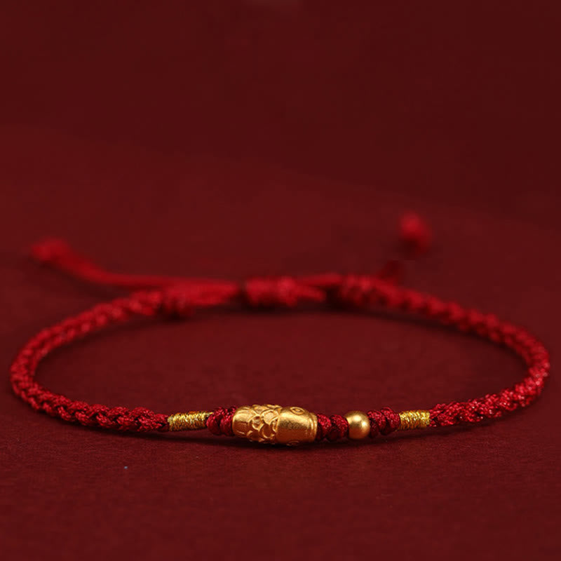 Pulsera trenzada hecha a mano con Buddha Stones, oro 999, protección de la suerte y pez koi - Rojo oscuro (Circunferencia de la muñeca: 14-18 cm) - image 2