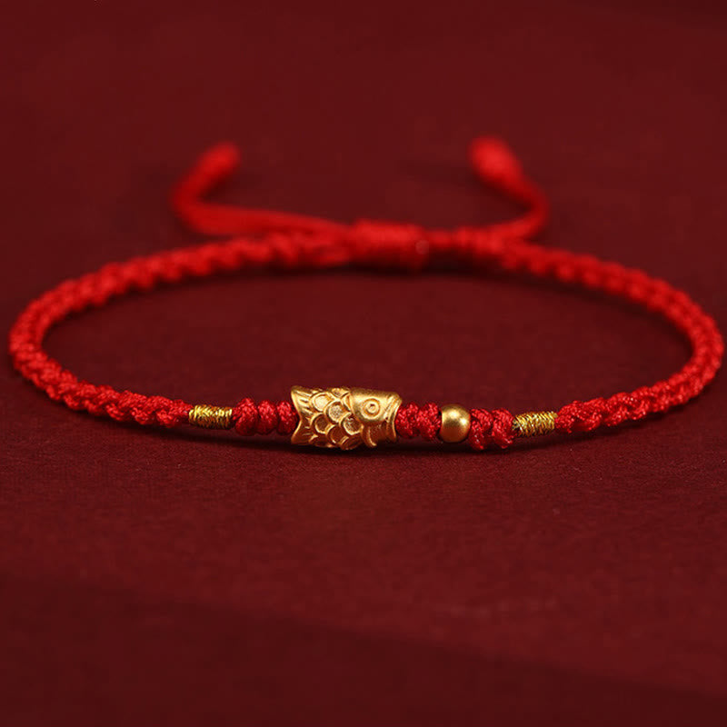 Pulsera trenzada hecha a mano con Buddha Stones, oro 999, protección de la suerte y pez koi