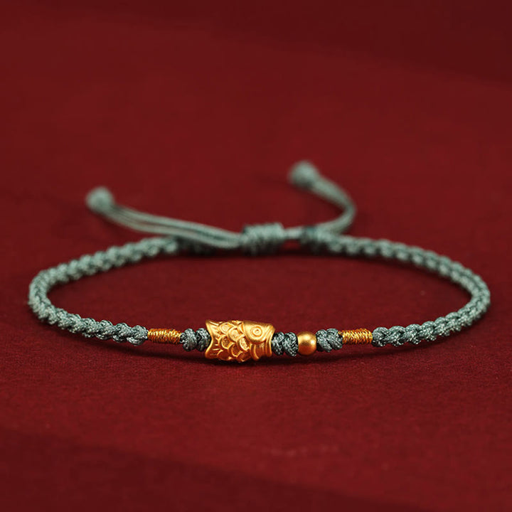 Pulsera trenzada hecha a mano con Buddha Stones, oro 999, protección de la suerte y pez koi